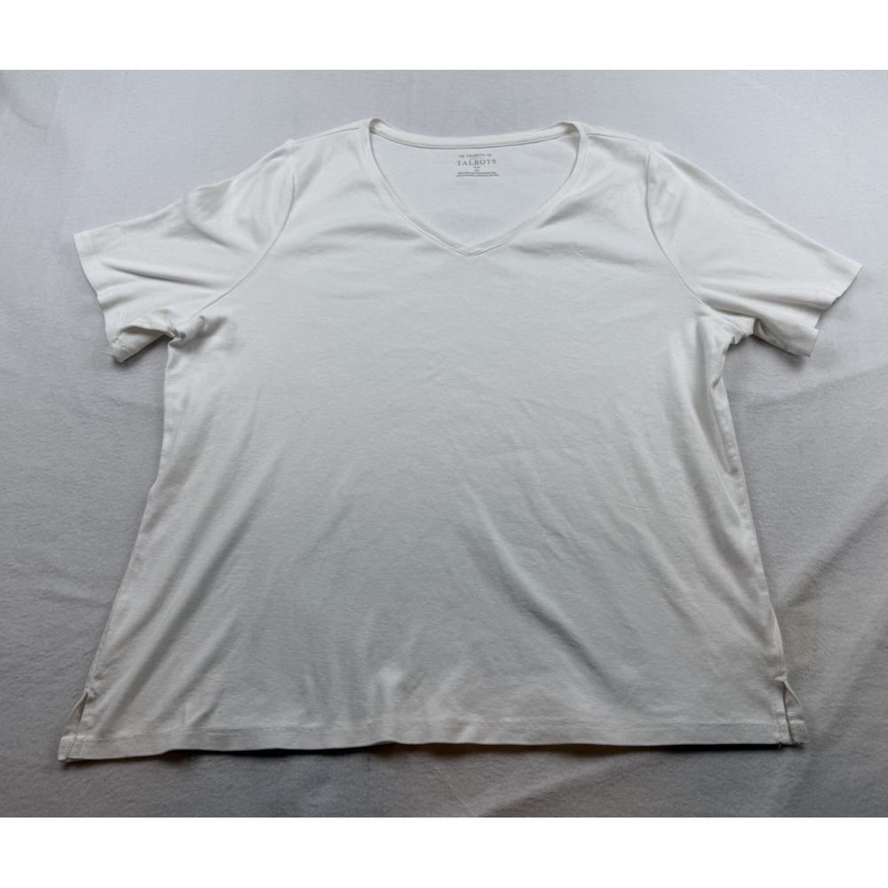 THE TALBOTS TEE PLUS 2X WHITE V NECK T SHIRT TOP SHORT SLEEVE